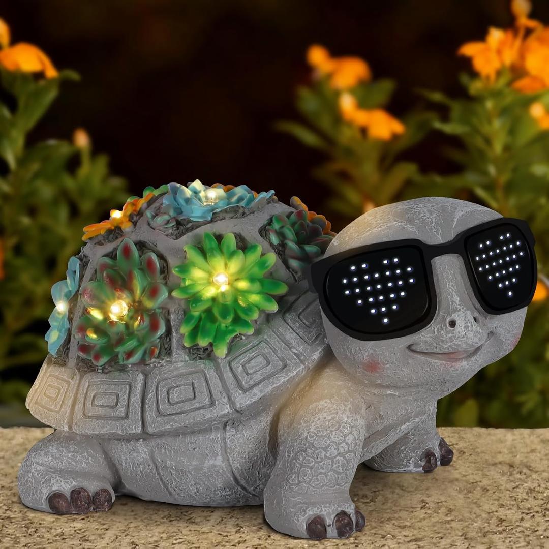 Pawatee Solar Garden Statues Turtle with Succulent and LED Lights Birthday Gifts for Women Mom Grandma Solar Outdoor Decor for Patio Backyard Yard Lawn Decoration-Unique