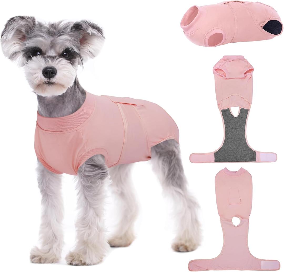 Kuoser Dog Surgery Suit Female Spay, Dog Recovery Suit Male Neuter, Puppy Clothes Onesie for Surgery Anti Licking Abdominal Wounds Pet Surgical Recovery Bodysuit Shirt, Substitute E-Collar & Cone (Medium (Back:13.4-16.1'', Weight:14-25 LB))