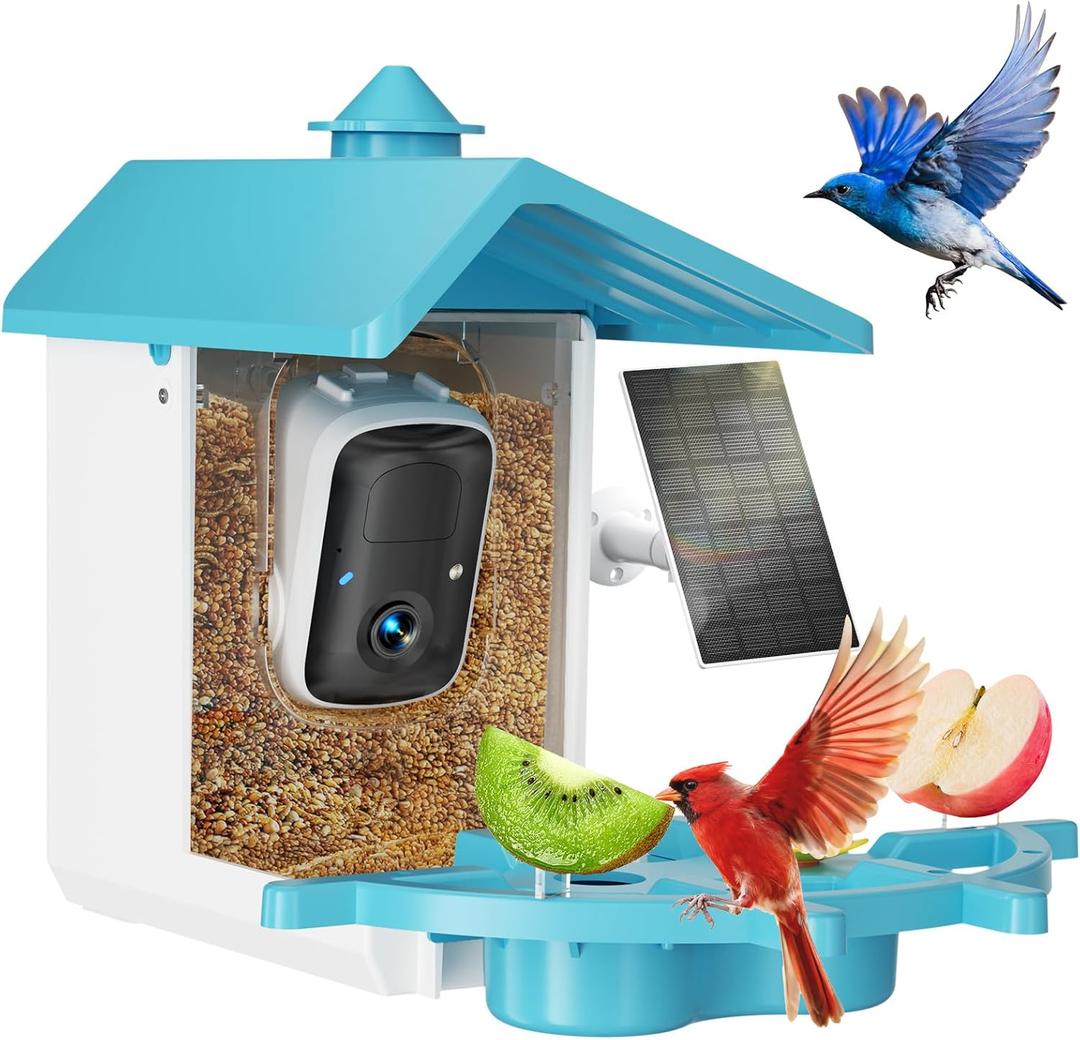 Smart Bird Feeder with Camera, Solar Powered WiFi WildBird Watching Camera with AI Bird Recognition, 2K Auto Capture, Vicohome App Alerts, Outdoor Garden Decor Gift for Dad Mom BirdLovers (Blue)