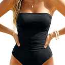 Holipick Women Tummy Control One Piece Swimsuits Strapless Bandeau Bathing Suits Slimming Halter Swimwear