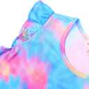 JESKIDS Girls Short Sleeve Shirts Ruffle Tie Front Unicorn/Tie Dye Print Summer Tee Tank Tops 3-11 Years (Blue)