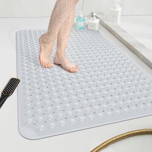 OTHWAY Large Shower Mat 34"x 23", TPE Non Slip Shower Mat for Walk in Shower Stall, Inside Shower Mats with Drain Holes Suction Cups, Anti-Slip for Elderly Kids (Light Grey)
