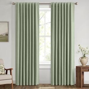 MIULEE 100% Blackout Linen Curtains for Bedroom, Sage Green Solid Luxury Decor Thermal Insulation Room Darkening Drapes for Living Room Nursery Back Tab Rod Pocket 42 x 84 Inches, 2 Panels