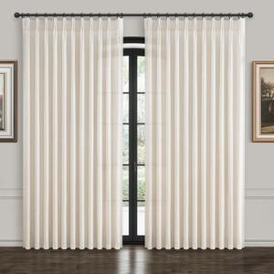 100 Inch Extra Wide Linen Sheer Curtains 84 Inch Long 2 Panels Set for Living Room, Pinch Pleated Light Filtering Farmhouse Nursery Room Curtain 100 x 84 Large Window Track System Semi Through Drapes (Birch)