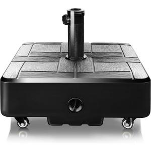 FRUITEAM 155lb Capacity Fillable Portable Umbrella Base with Wheels, Patio Umbrella Base Heavy Duty, Square Market Stand for Patio, Outdoor, Deck w/ 4 Wheels, 2 Locks, 1 Knobs, Wind-Resistant Design