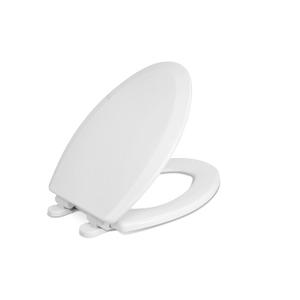 Centoco Elongated Toilet Seat, Heavy-Duty Wood Core with Plastic Scratch-Resistant Finish, Soft Close, Made in the USA, 900SC-001, White