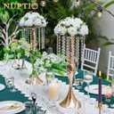 NUPTIO 10 Pcs 21.3 inches Tall Crystal Flower Stand Wedding Road Lead Tall Flower Holders Centerpiece Crystal Flower Chandelier Metal Flower Vase for Reception Tables Wedding Supplies