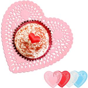 200 PCS Paper Hearts Doilies, 4 inch Heart-Shaped Cutouts Lace Doilies for Crafts, Valentines Day, Mother's Day, Wedding Decor Ornaments, Party Decorations, 50 of Each Colors Red, Pink, White, Blue