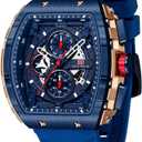 Mini Focus Men's Watch Fashion Sport Wrist Watches (Chronograph/Waterproof/Luminous/Calendar) Silicon Strap Quartz Watch for Men (Blue_Golden)