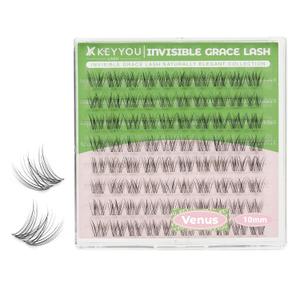KEYYOU Venus Lash Clusters C Curl Fairy Lash Extension Eyelash Extension Wispy Natural Invisible Band Lash with Waterproof DIY Lash Extension at Home(VenusC10MM)