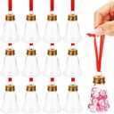 GLEAVI 12pcs Christmas Fillable Bell Ornaments, 50ml Clear Plastic Booze Balls with Screw Caps & Red Ribbons, Fillable Ball Bottles for Drinks, Candy & DIY Xmas Party Decorations
