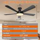 Ceiling Fans with Lights,52" Low Profile Flush Mount Ceiling Fan (Black)