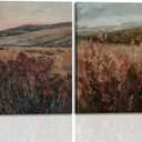 Vintage Framed Canvas Wall Art Farmhouse Landscape Wall Decor Moody Art Prints Home Decorations Maroon Wildflower Scenery Paintings for Living Room Bedroom Office Decor 12x16in Ready to Hang (Retro Field)