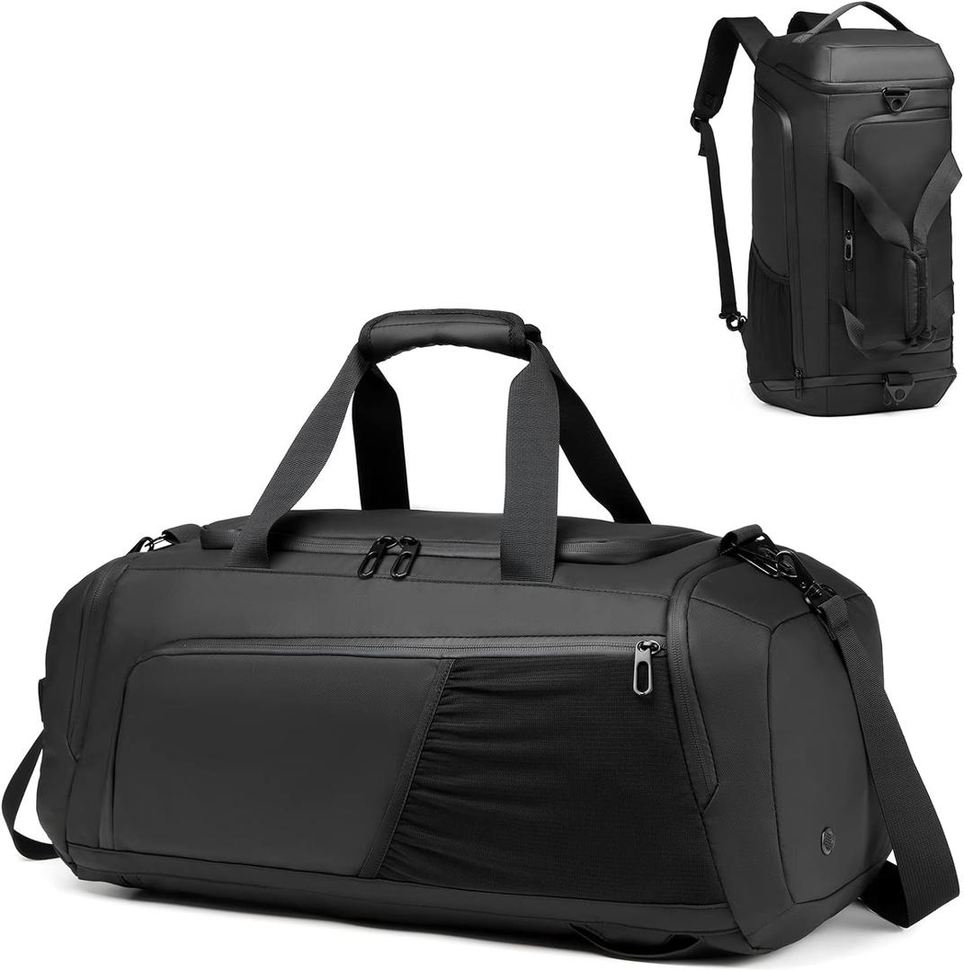 Gym Duffle Bag Waterproof Sports Duffel Bags Travel Weekender Bag for Men Women Overnight Bag with Shoes Compartment (Black)