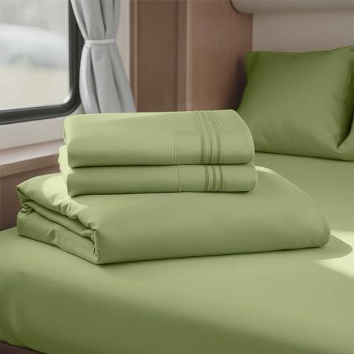 Hearth & Harbor Short Queen Sheets for RV, Calla Green RV Queen Sheets, Silky Soft 1800 Microfiber Bed Sheet for Camper, 4 Piece RV Bedding with Pillowcases