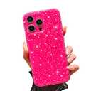 FABSPARK Case for iPhone 13 Pro Max,Super Cute Vibrant Neon Glitter Shiny Bling Sparkly Glossy Girly Case,Shockproof Slim Camera Protection Case for iPhone 13 Pro Max Phone Case 6.7 Inch,Hot Pink