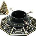 Huwena Christmas Tree Stand with Water Reservoir 8ft Real Tree Green Christmas Holder Cast Iron Artificial Trunks Stand Fits up to 5" Pine Holder Base for Xmas Vintage Rustic Decor