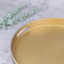 Round Gold Decorative Serving Tray with Handles, 13 Versatile Ottoman Tray for Coffee Table, Entertaining, Outdoor Patio, Living Room