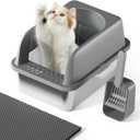 Stainless Steel Cat Litter Box with Lid, 20" L x 14.2" W x11.8 H, Large Cat Litter Box for Multiple Cats with High Sided, No-Leak & Stick, Easy to Clean, Includes Litter Mat & Multi Functional Scoop