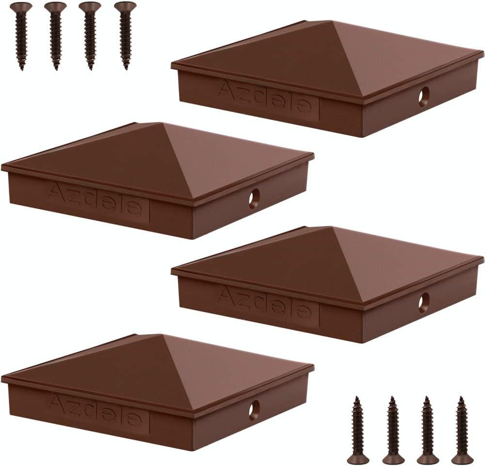 Azdele 8" x 8" Heavy Duty Aluminum Pyramid Post Caps Cover for True 8" x 8" Wood Post or True 7.5" x 7.5" Wood Post(with Spacer Liner), with Matte Finish Powder Coated Surface, Fence of Decks Brown
