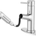 HURRAN Pull Out Bathroom Faucet, Single Handle Basin Mixer Tap with 2 Modes, Utility Sink Faucet with Deck Plate, Stainless Steel, Brushed Nickel