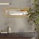Modern Rectangle Mirror, 42"x16" Geometric Art Deco Mirror with Metal Frame, Gold Elegant Mirrors for Living Room Bedroom Bathroom Entryway Hallway, Hangs Vertically or Horizontally