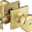 Gold Interior Door Knobs for Bathroom & Bedroom, Pismo Doorknob Turn Lock with Square Rosette, Satin Brass Heavy Duty Door Knob with Lock (1)