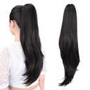 Ponytail Extension, 24" Claw Clip Hair Extensions Ponytail Long Straight Hair Extension Natural Looking Synthetic Hairpiece for Women Natural Black