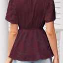 Falecahy Plus Size Tops For Women Summer Outfits For Women Casual Flowy Boho Lace Top Babydoll V Neck Peasant Tunics Chiffon Sheer Smocked Ruffle Blouses Fall Peplum Loose Fit Business Shirt Red XXL (Red, XXL)