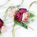 Wrist Corsage Wristlet and Boutonniere Set for Wedding Bridesmaid Mother Grandmother for Bridal Shower Wedding Artificial Roses Flower Prom Set of 2 (Dousha Red)