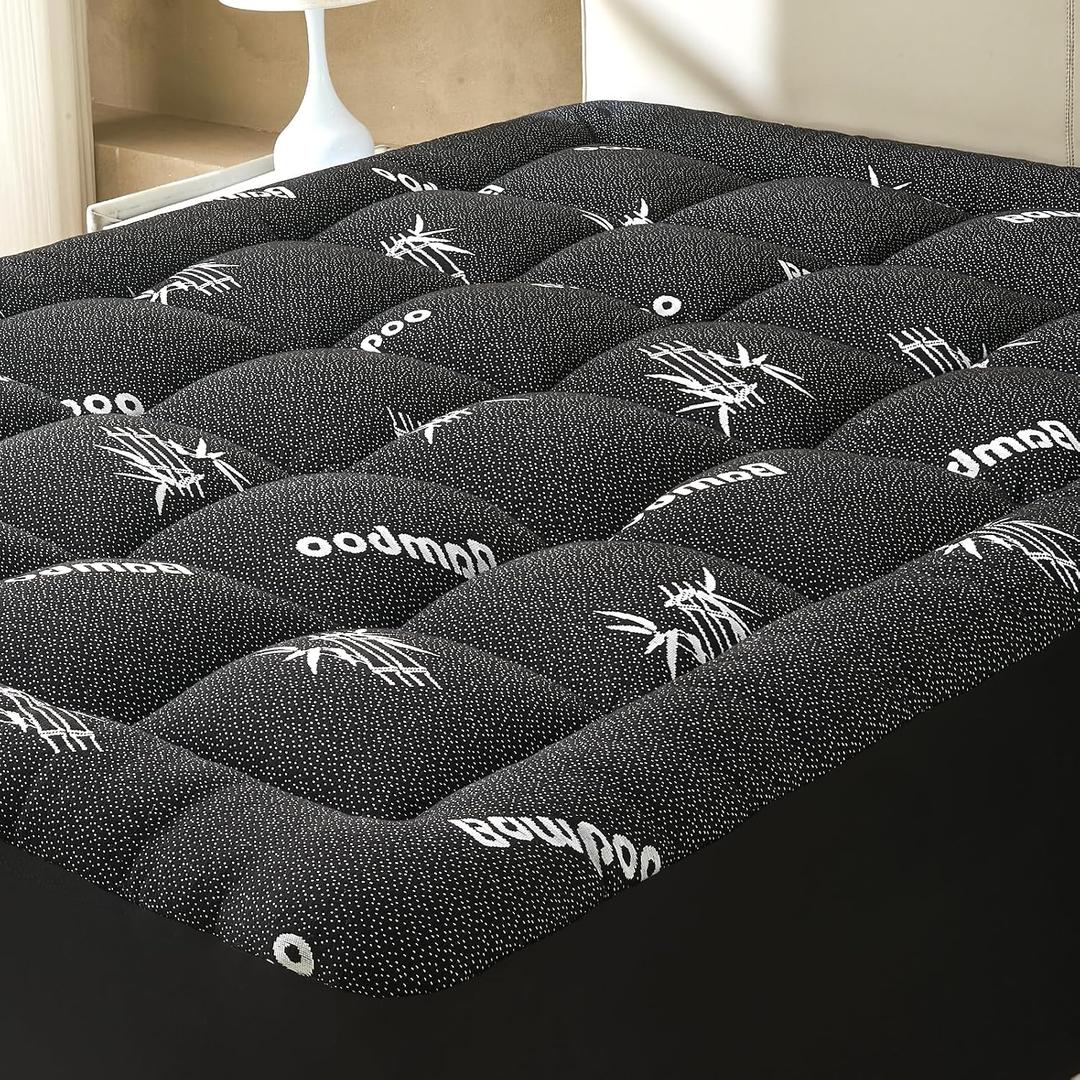 Queen Size Mattress Topper Viscose Derived from Bamboo, Soft Thick Pillow Top Mattress Pad Cover for Back Pain, Cooling Mattress Protector with 8-21 Inch Deep Pocket, Dark Grey