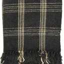 Plaid Black & Tan Fringed Woven Cotton Blend Throw, One Size