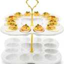 Peohud 2 Tier Ceramic Deviled Egg Platter Tray, 24 Holes Detachable Easter Egg Holder for Kitchen Countertop, Party Display, Microwave Dishwasher Freezer Safe