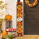 47" Fall Wooden Porch Sign Vertical Fall Welcome Standing Signs Pumpkin Leaves Standing Welcome Porch Sign for Outdoor Autumn Thanksgiving Harvest Home Garden Yard Farmhouse Front Door Decor