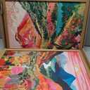 Boho Colorful Mountain Wall Art Set of 3, Abstract Watercolor Landscape Flower Wall Decor Paintings, Modern Nature Sunset Forest Posters Prints for Living Room, Bedroom 16x24 Inch Wood Framed, 24L" x 16W"