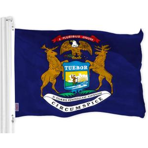 G128 Michigan MI State Flag | 3x5 Ft | LiteWeave Pro Series Printed 150D Polyester | Indoor/Outdoor, Vibrant Colors, Brass Grommets, Thicker and More Durable Than 100D 75D Polyester