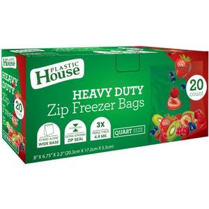 Zip HD Freezer Bags Quart Size, 20 Count, Case of 480 (24 packs x 20)
