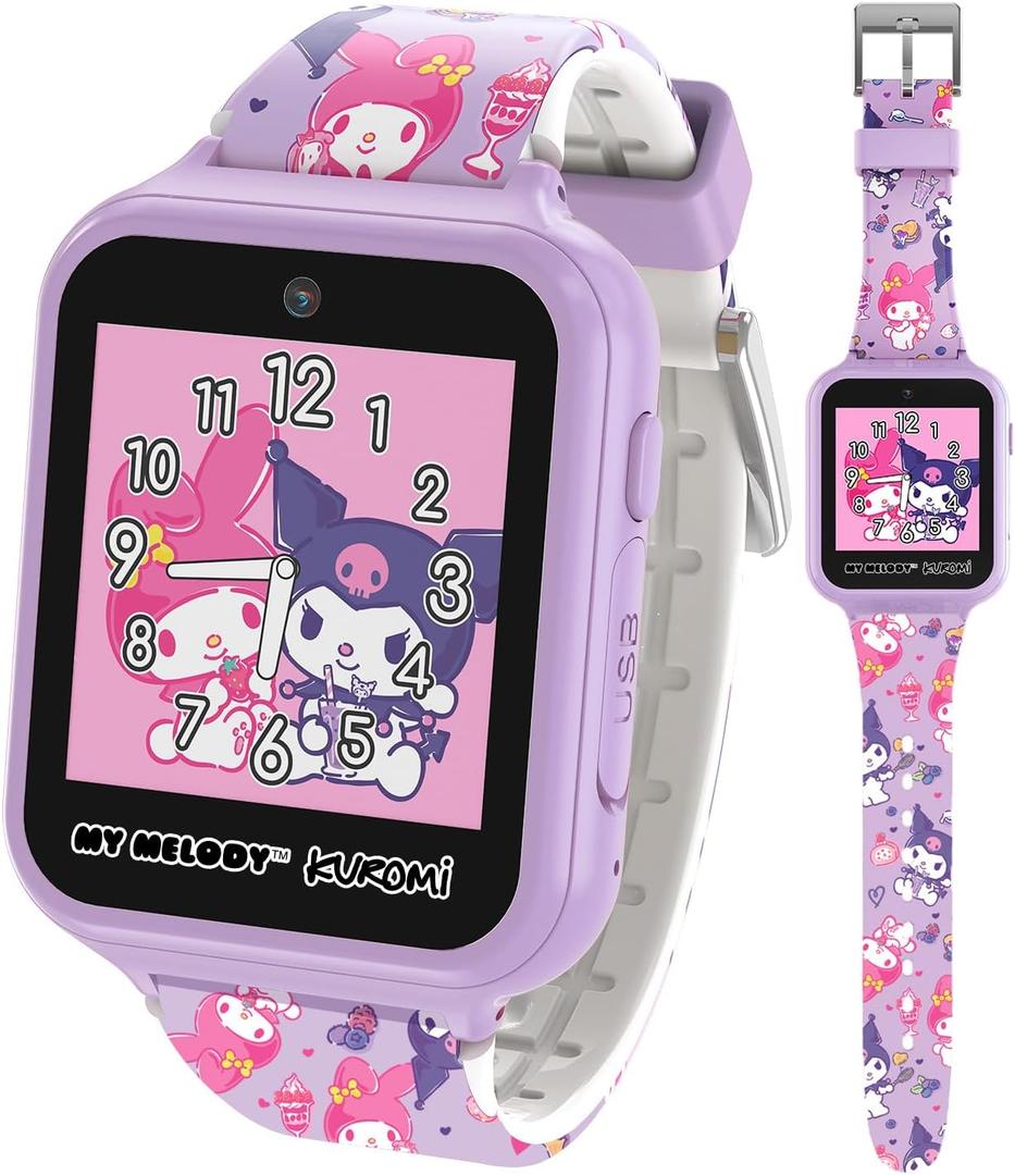 Sanrio My Melody & Kuromi Kids Smartwatch with Touchscreen Features 10 Interactive Faces, Camera for Selfies, Voice Recorder, Step Counter, 26 Games Pink Silicone Strap Kids Interactive Fun Watch 