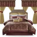 Madison Park Essentials Brystol 24 Piece Room in a Bag Faux Silk Comforter Jacquard Paisley Design Matching Curtains Down Alternative Hypoallergenic All Season Bedding-Set, Queen (90 in x 90 in), Red