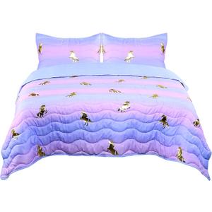 Tadpoles 3-Piece Girls Unicorn Quilt Set | 1 Twin Bed Size Quilt & 2 Standard Shams | Made of 100% Micro-Denier Polyester Fiber | Soft, Smooth & Durable | Ideal for Teens | Metallic Gold Unicorns (86x86 Inch (Pack of 1))