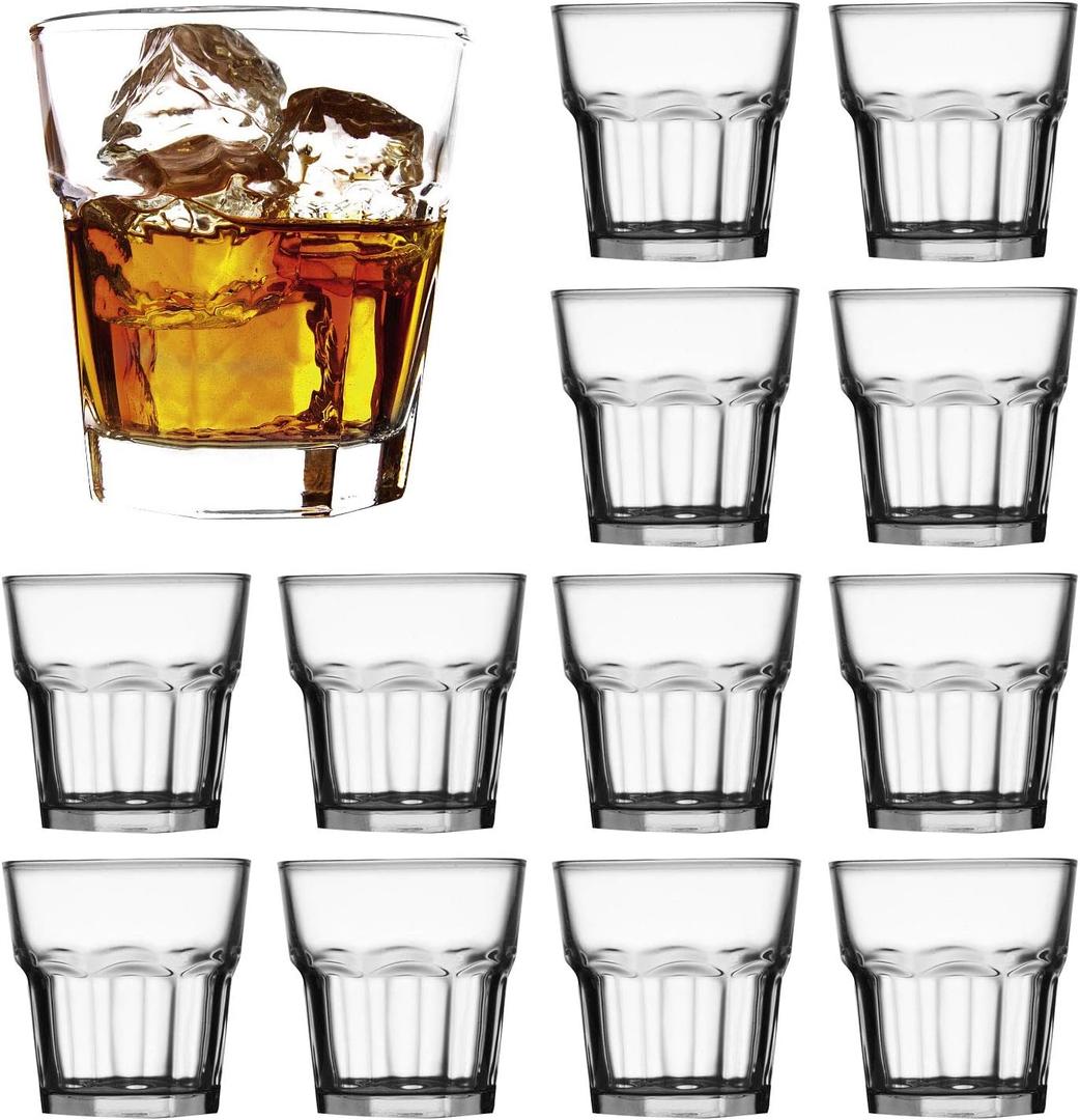 QAPPDA Whiskey Glasses 8 oz, Clear Drinking Cups Glass Cups,Cocktail Glass Whiskey Shot Glasses Set for Restaurants,Bars,Parties,Vodka Glass Cups Water Cups 12 Pack