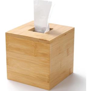 Tissue Box Cover, Square Tissue Box Holder, Bamboo Facial Paper Holder for Bathroom, Bedroom, Dinner Table, Office (1 Pack, 5.7 x 5.7 x 5.7 inch)