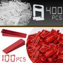 Tile Leveling System 400-Piece Tile Leveling Spacer Clips and 100-Piece Reusable Wedges Tile Leveler Tool Set for Ceramic Tile and Stone Installation (1/16 Inch)