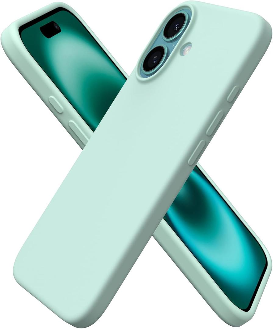 ORNARTO Compatible with iPhone 16 Case 6.1", Slim Liquid Silicone 3 Layers Full Covered Soft Gel Rubber Shockproof Phone Case, Protective Cover with Anti-Scratch Microfiber Lining-Mint Green