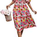 PRETTYGARDEN Women's Summer Casual Dresses 2026 Spring Puff Sleeve Square Neck A Line Flowy Boho Floral Smocked Midi Dress