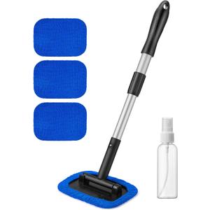 AstroAI Windshield Cleaner Tool, Microfiber Car Window Cleaner with 4 Reusable and Washable Microfiber Pads and Extendable Handle Auto Inside Glass Wiper Kit, Blue