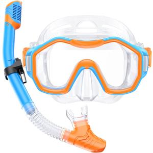 Kwambiri Snorkeling Gear for Kids, Kids Snorkel Set for Ages 6-14, 180°Panoramic Wide View Snorkle mask Set Kids Breathing Freely for Snorkeling
(K1-Blue Orange)