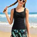 Girls Tankini Swimsuit 2 Piece Bathing Suits Printed Drawstring Swimwear Set for Girls 13-14 Years