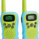 Amazon Basics Kids Walkie Talkie Set, Range Extending Set of 2, for Camping or Birthday Toys, Green and Blue