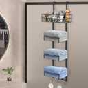 Over The Door Towel Racks, No Drill Towel Storage with Basket & Hooks, Space-Saving Multi-Functional Towel Holder for Bathrooms, bedrooms, Apartments, RVs (Matte Black, 5 Tier)